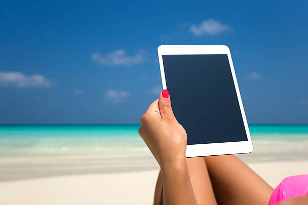 istock Blank empty tablet computer in the hands of women 483068074