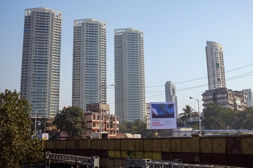 Mumbai, India - January 8, 2015: View of skyscrappers in the streets of Mumbai.