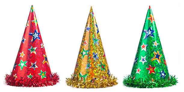 istock Set of shiny party hats on white background 483070500