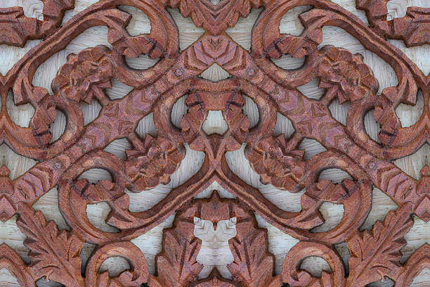 istock Carved wood wall close 483071820