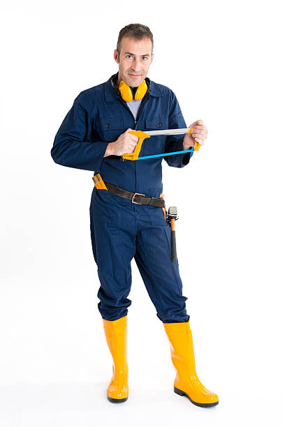 istock Portrait of an handsome Worker using a saw 483073053