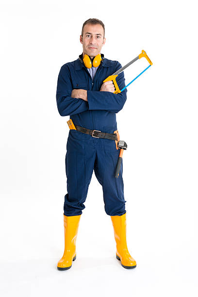 istock Portrait of an handsome Worker using a saw 483073363