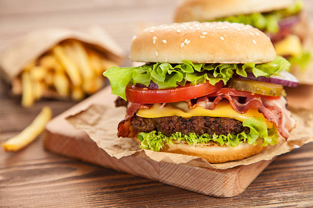 istock Delicious hamburger and fries 483074134