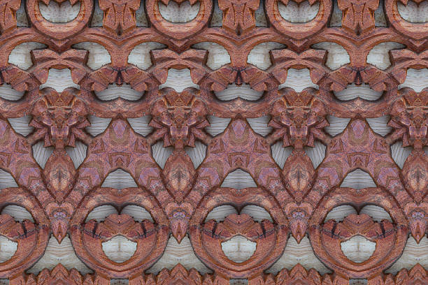 istock Carved wood wall close 483074698