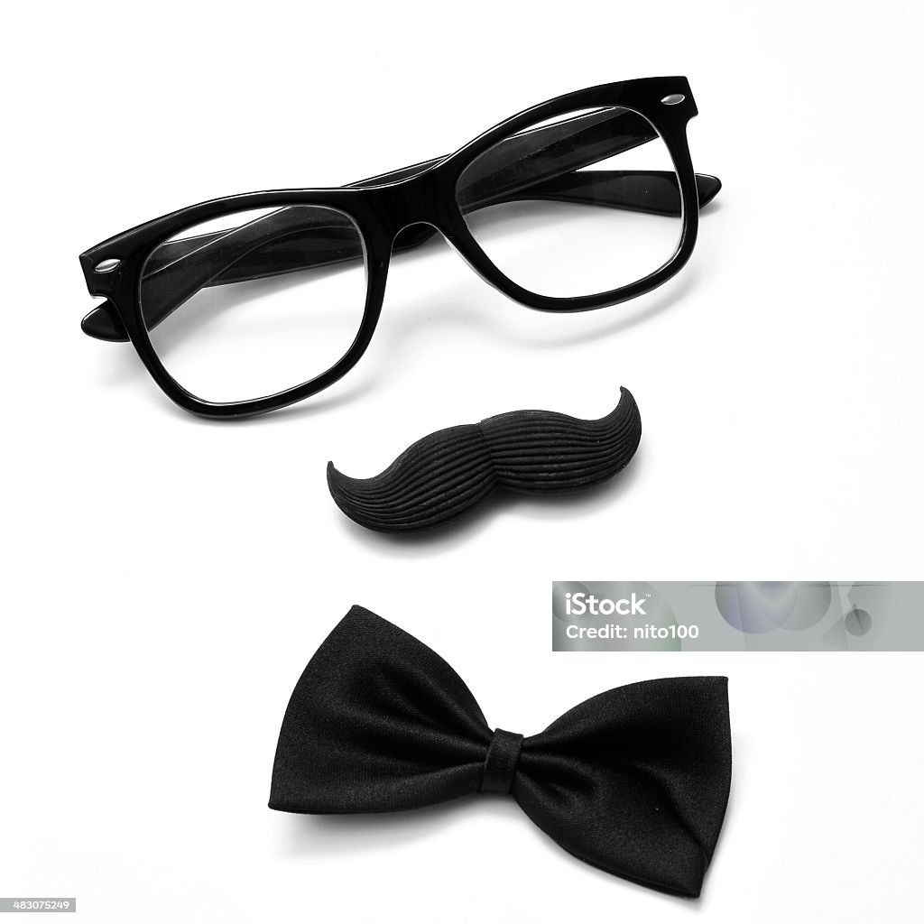 gentleman or hipster guy a pair of glasses, a mustache and a bowtie on a white background depicting a gentleman or a hipster guy Movember Stock Photo