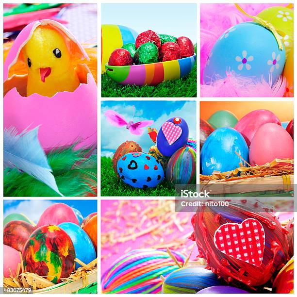 Ostern Eier Collage Stockfoto und mehr Bilder von Bunt - Farbton - Bunt - Farbton, Dekoration, Einzelner Gegenstand