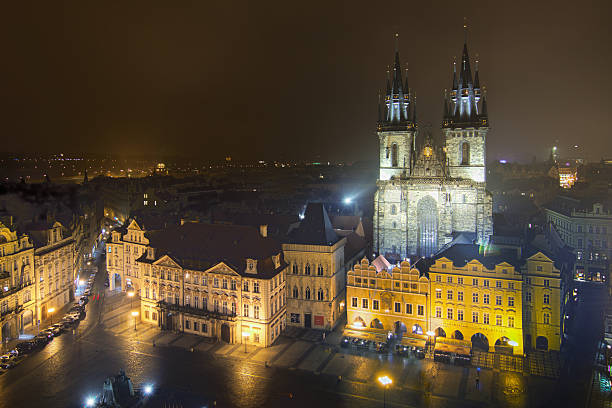 Old Town Square in Prague at night stock photo