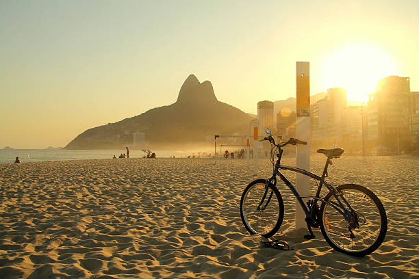 Bike in a great sunset at Ipanema beach
