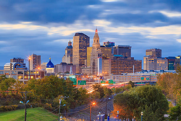 istock Skyline of downtown Hartford, Connecticut from above Charter Oak 483076294