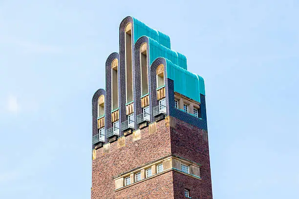 Vintage looking Hochzeitsturm tower at Kuenstler Kolonie artists colony in Darmstadt Germany