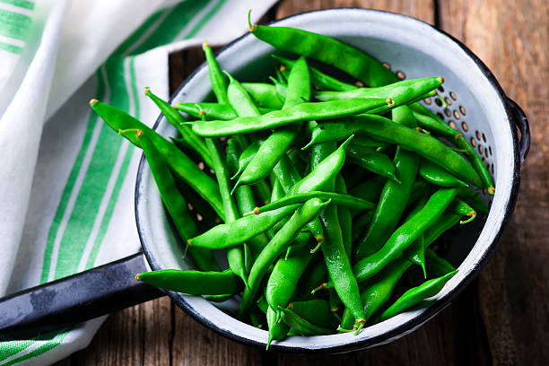 istock fresh, organic green beans in a vintage colander 483076756