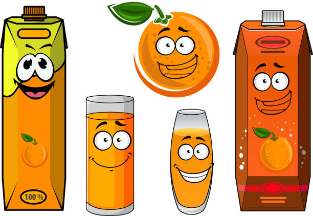 ilustrações, clipart, desenhos animados e ícones de desenho de pacotes com frutas suco de laranja - isolated on white fun orange food