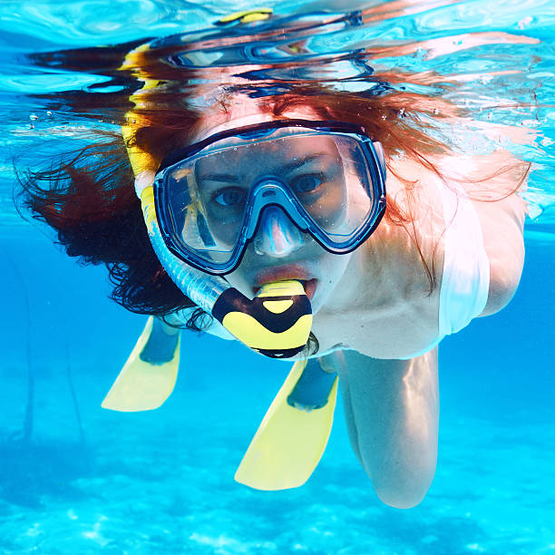 istock Woman with mask snorkeling 483076791