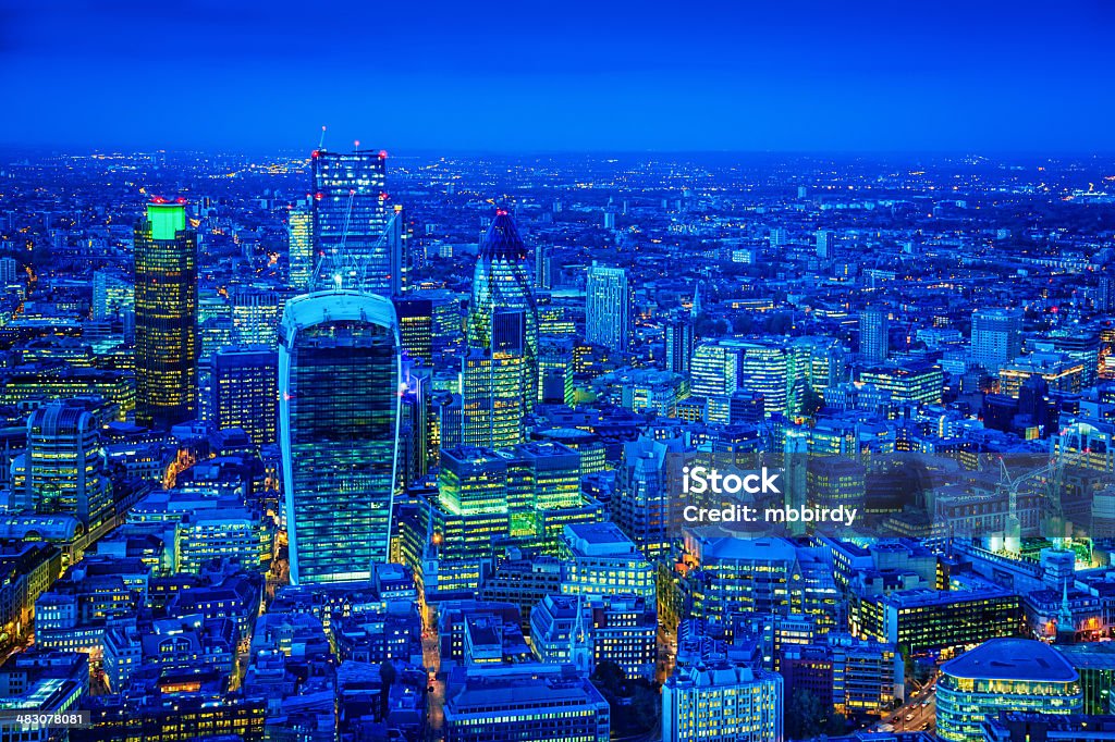 City of London at dusk City of London at dusk, London, UK. Aerial View Stock Photo