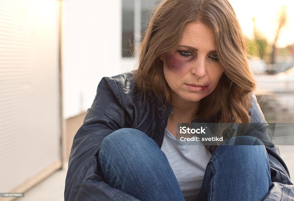 Abused woman. Abused woman outdoors. 30-39 Years Stock Photo