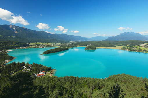 View of Alpine lake Faaker See in Carinthia, Austria 