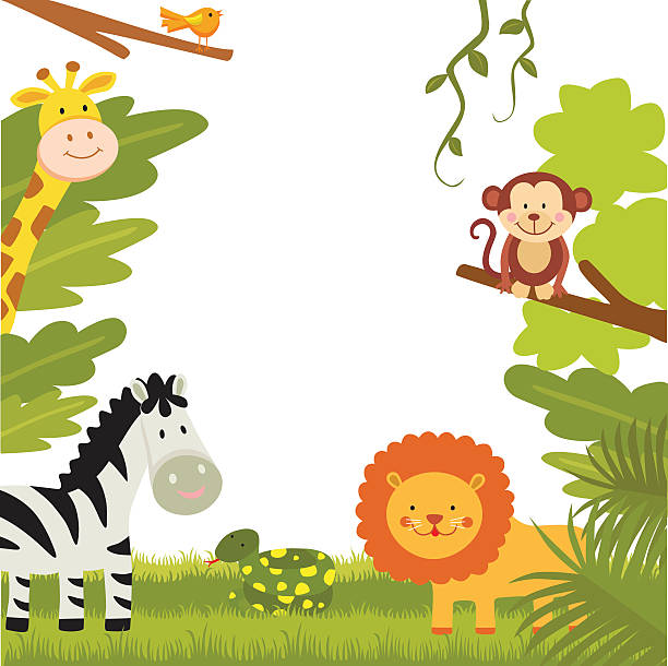ilustraciones, imágenes clip art, dibujos animados e iconos de stock de animales de la selva - cartoon monkey animal tree