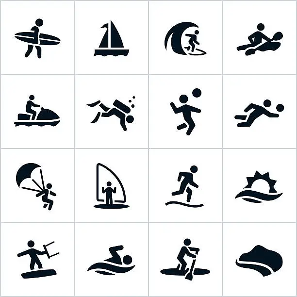 Vector illustration of Black Beach Recreation Icons