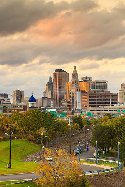 istock Skyline of downtown Hartford, Connecticut from above Charter Oak 483082608
