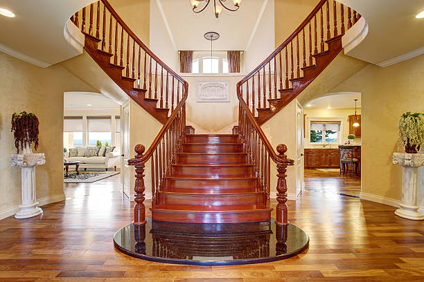 istock Elegant double staircase with a chandelier. 483082696