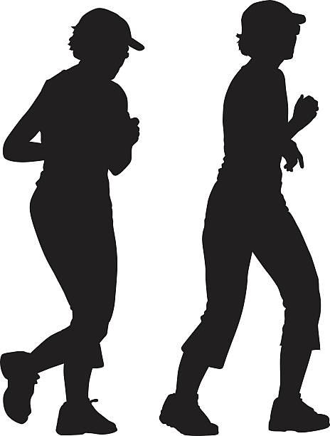 starszy kobieta jogging silhoute - silhoute stock illustrations