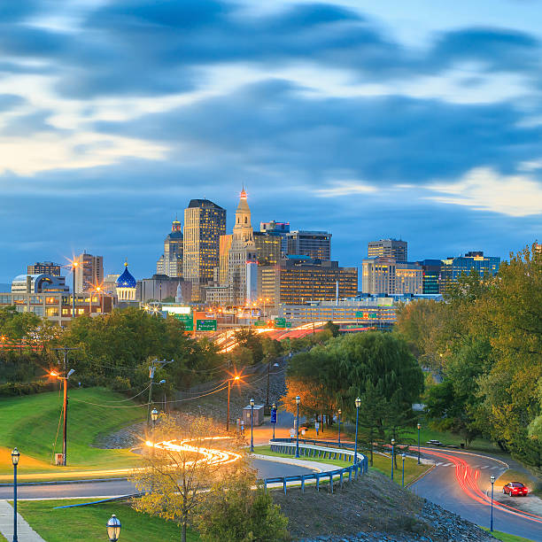 istock Skyline of downtown Hartford, Connecticut from above Charter Oak 483084034