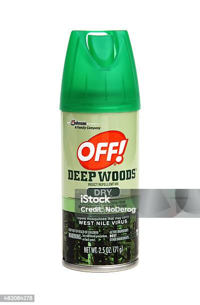 Spray Container Of Deep Woods Off Stock Photo - Download Image Now - Insect Repellant, White Background, Aerosol Can