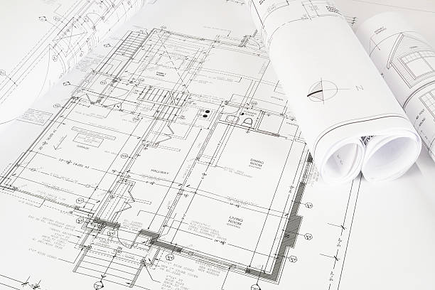 house renovation blueprints stock photo