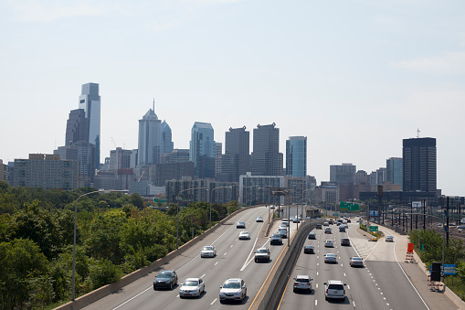 Philadelphia skyline and access roads