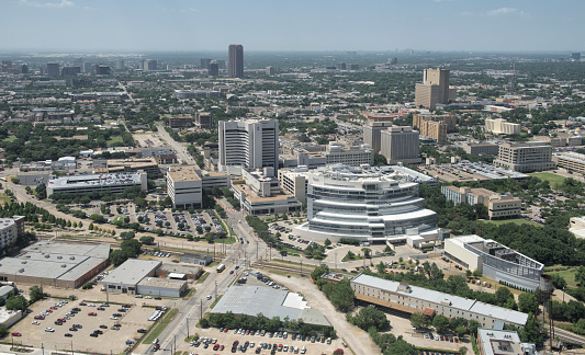 Aerial perspective of the Baylor Hospital campus in Dallas Texas