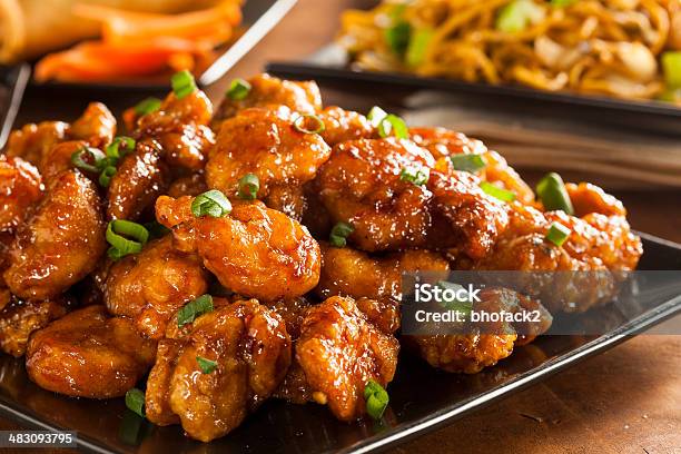 Asian Oranage Chicken With Green Onions Stock Photo - Download Image Now - Breaded, Chicken - Bird, Chicken Meat