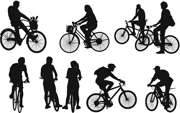 люди кататься на велосипеде - mountain biking silhouette cycling bicycle stock illustrations