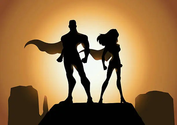 Vector illustration of Superhero Couple Silhouette