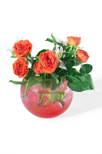 Roses and tiger lilies in a vase Roses and tiger lilies in a vase of red hydrogel balls (Super Absorbent Polymers) red tiger lily stock pictures, royalty-free photos & images