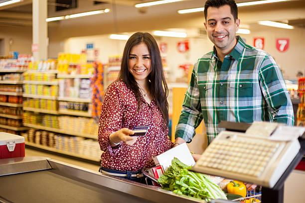 istock Buying groceries with a credit card 483096479