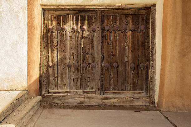 istock Large wood plank double doors 483097203