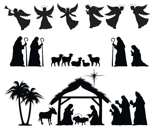 stockillustraties, clipart, cartoons en iconen met nativity silhouette - kerststal