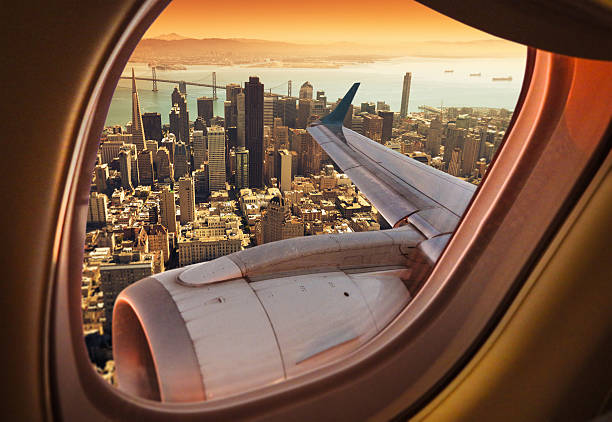 veduta aerea della skyline di san francisco - window porthole sky cloudscape foto e immagini stock