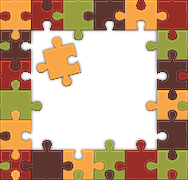 puzzle-rahmen - puzzle part of gold jigsaw piece stock-grafiken, -clipart, -cartoons und -symbole