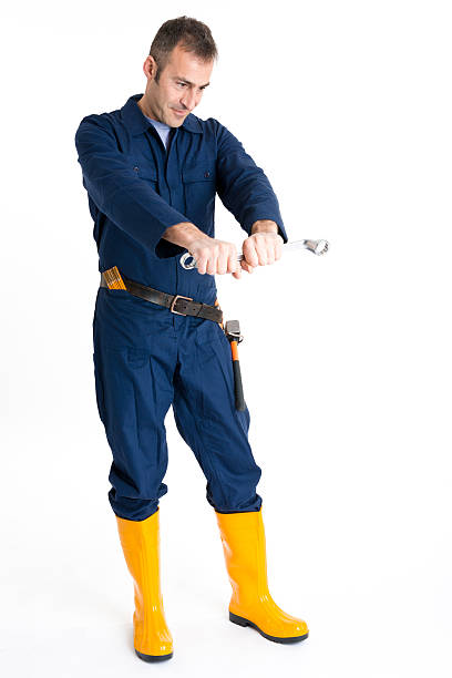 istock Portrait of an handsome Worker using a wrench 483098383