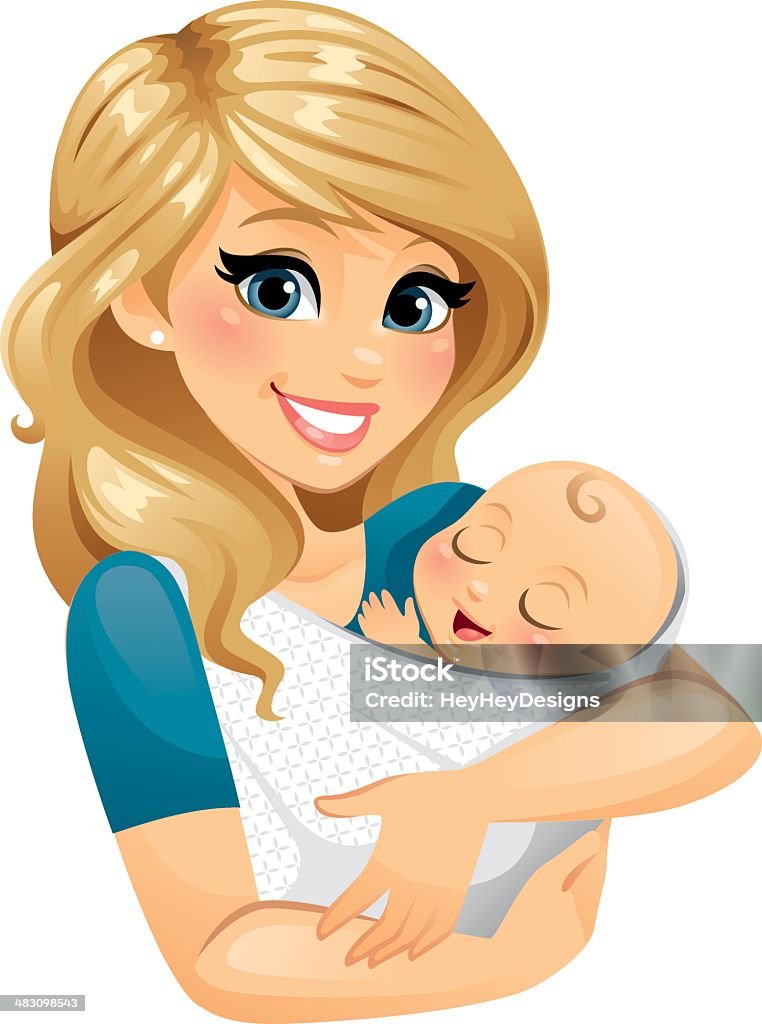 Mom Holding Baby Mom holding baby in a sling/blanket. pattern on blanket fabric is removable.  Mother stock vector