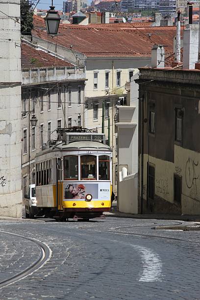 Traditional tram in Lisbon, Portugal stock photo