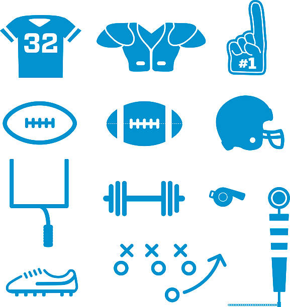 American Football Icons Vector A collection of simplified american football specific icons. This set include essential football equipment such as a helmet, jersey, shoulder pads, cleats, etc goal post stock illustrations