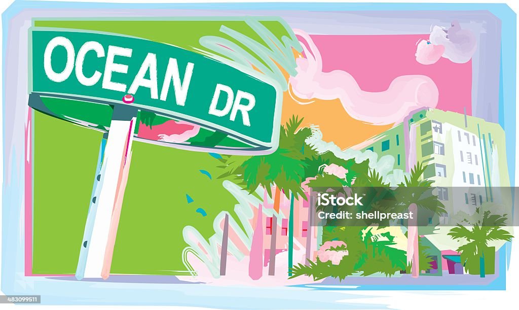 Ocean Drive - arte vectorial de Miami libre de derechos