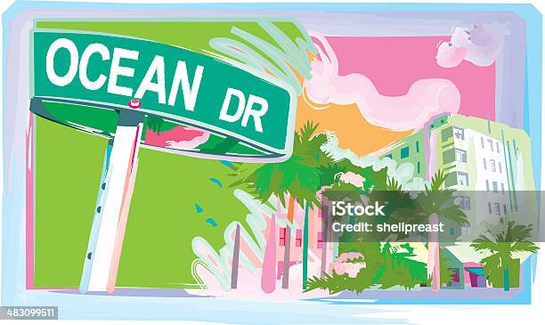 Ilustración de Ocean Drive y más Vectores Libres de Derechos de Miami - Miami, Florida - Estados Unidos, Playa