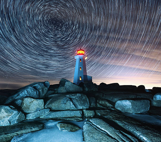 spinning au nord - lighthouse scenics winter peggys cove photos et images de collection