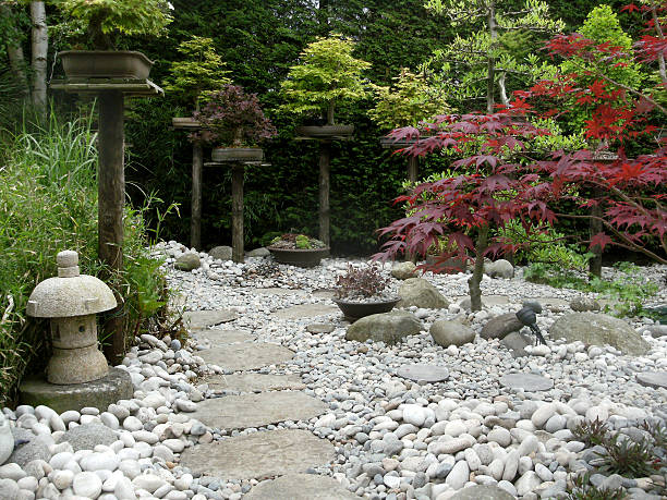 istock Image of stepping stone pathway in Japanese garden 483100243