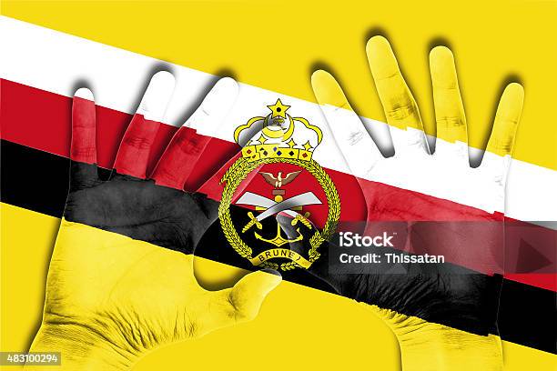 Hands On Brunei Flag Background Stock Photo - Download Image Now - 2015, Adult, Asia