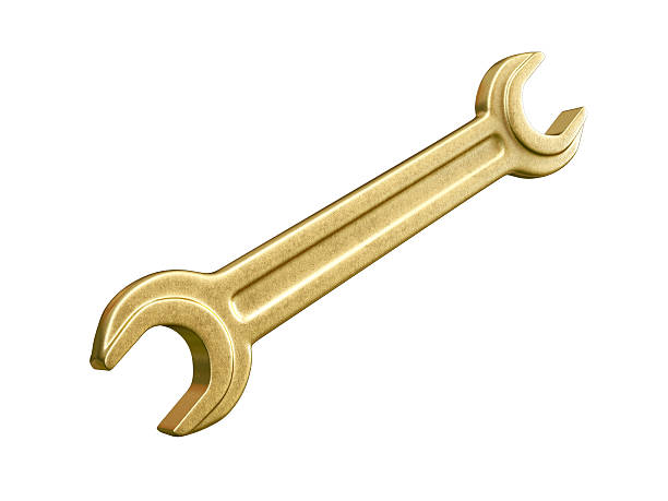 istock Gold wrench isolated on white background 483100527