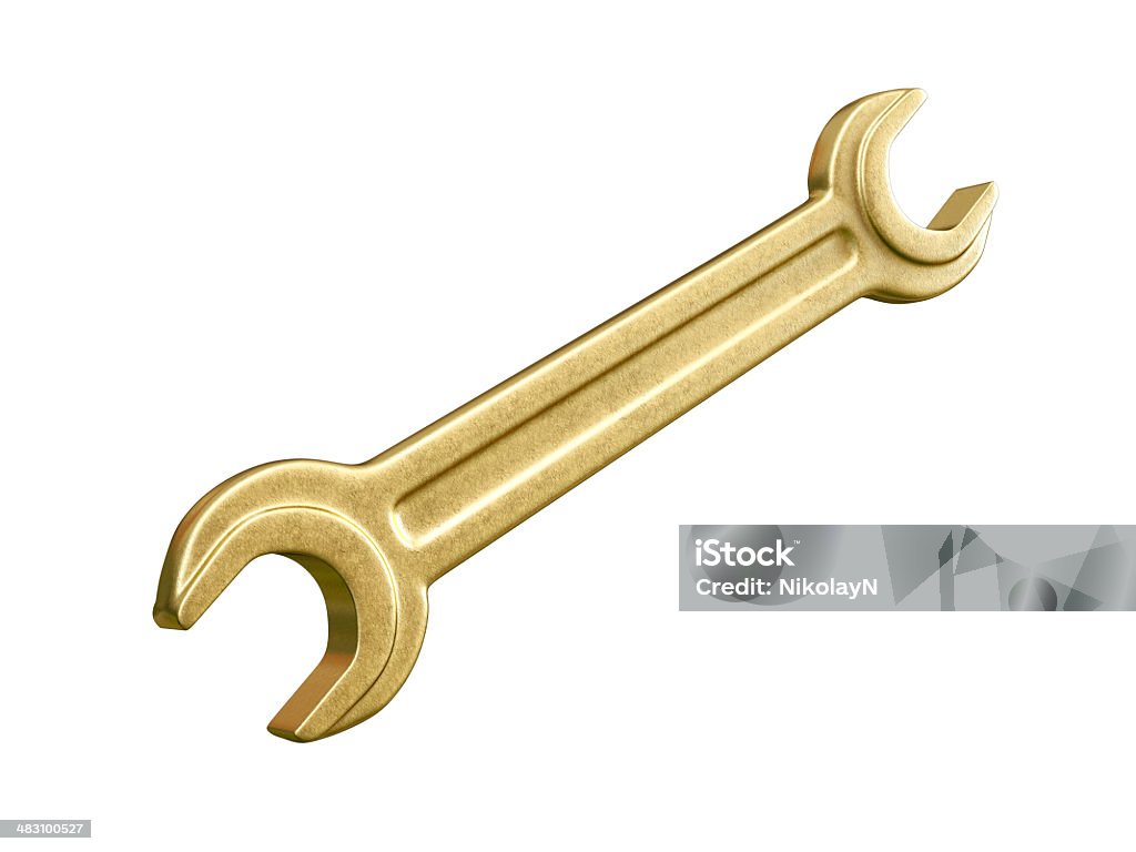 Gold wrench isolated on white background Business Finance and Industry Stock Photo